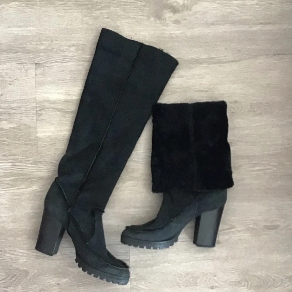 Fendi Black Suede Knee-High Platform Heeled Boots